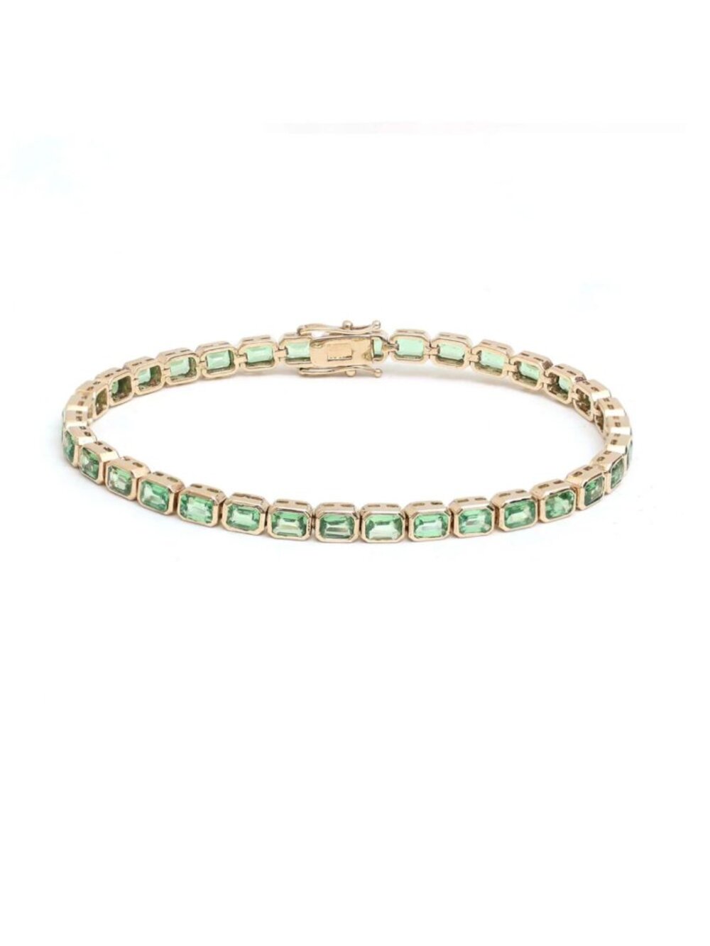 Emerald Cut 14K (Custom) Yellow Gold Green Gemstone Tennis Bracelet
